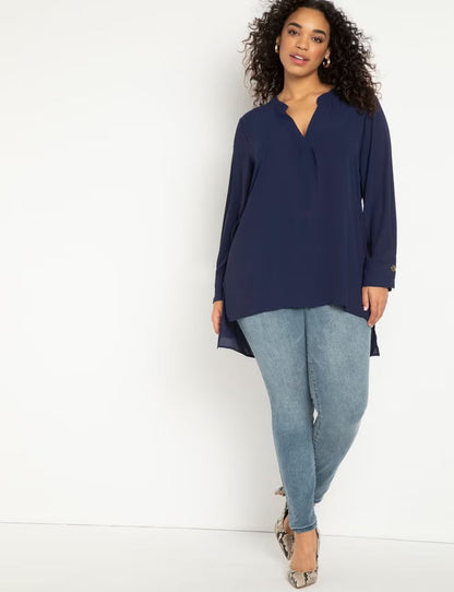 ELOQUII Mandarin Collar Tunic - Evening Blue