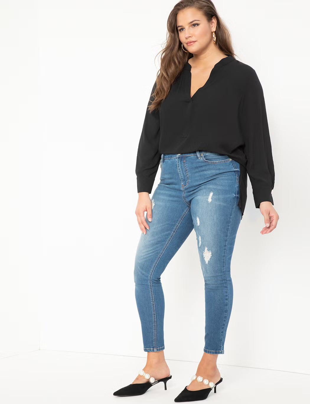 ELOQUII Mandarin Collar Tunic - Black