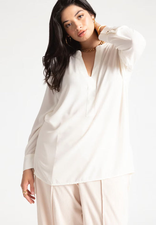 ELOQUII Mandarin Collar Tunic - Soft White