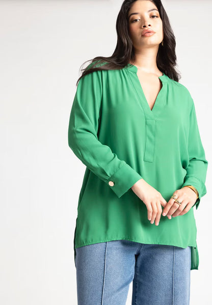 ELOQUII Mandarin Collar Tunic - Kelly