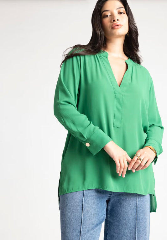 ELOQUII Mandarin Collar Tunic - Kelly