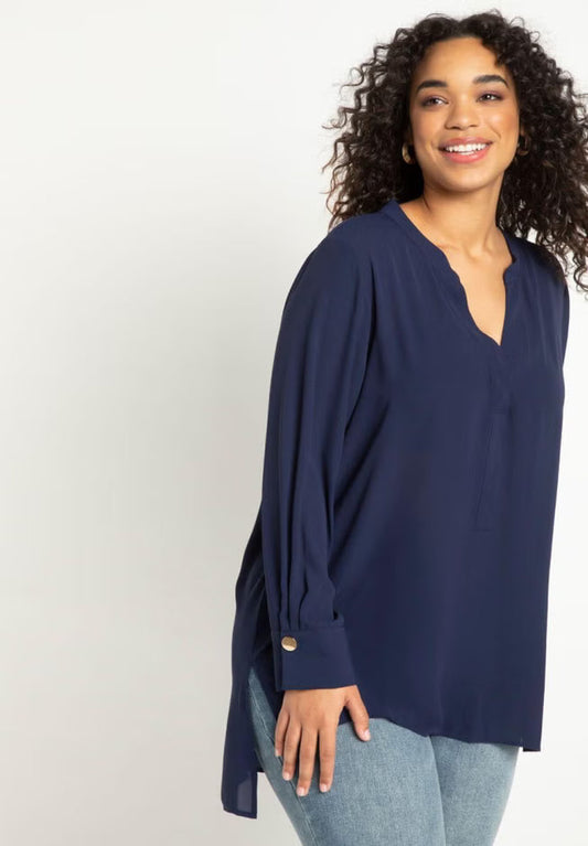 ELOQUII Mandarin Collar Tunic - Evening Blue