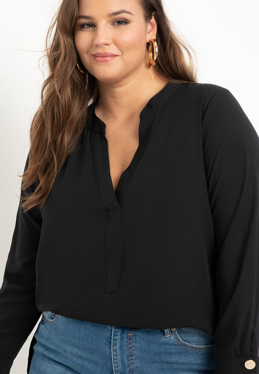 ELOQUII Mandarin Collar Tunic - Black
