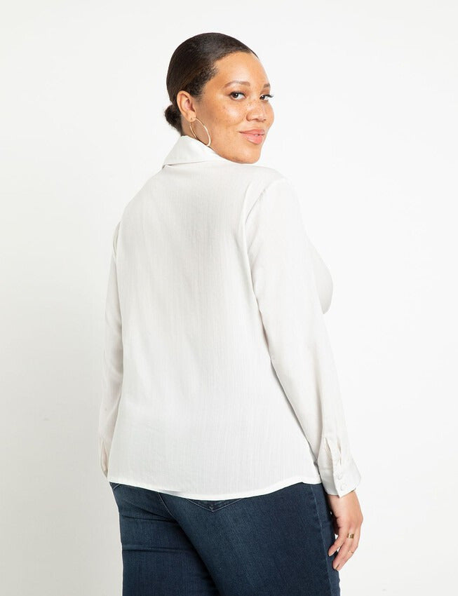 ELOQUII Women's Tie Front Collared Blouse