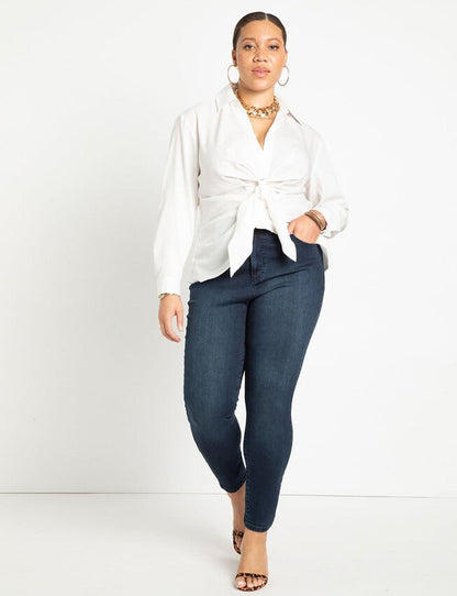 ELOQUII Women's Tie Front Collared Blouse
