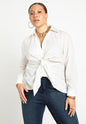 ELOQUII Women's Tie Front Collared Blouse