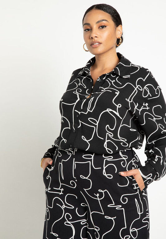 ELOQUII Women's Printed Button Down