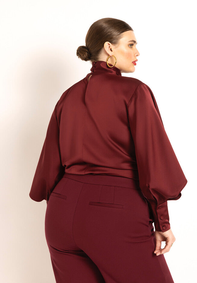 ELOQUII Women's Draped Neck Satin Blouse