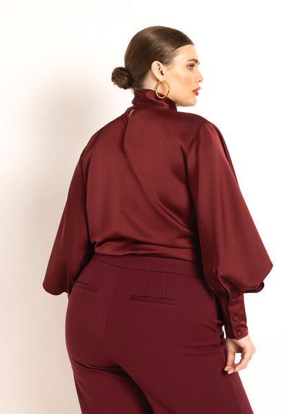 ELOQUII Women's Draped Neck Satin Blouse