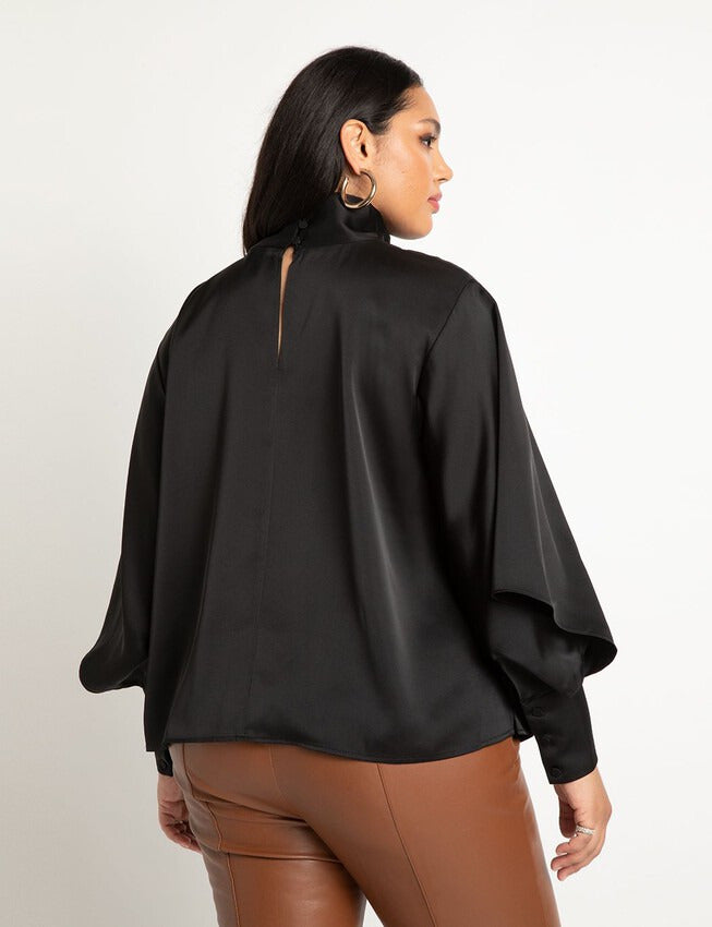 ELOQUII Women's Draped Neck Satin Blouse