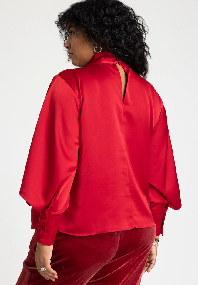 ELOQUII Women's Draped Neck Satin Blouse