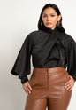 ELOQUII Women's Draped Neck Satin Blouse