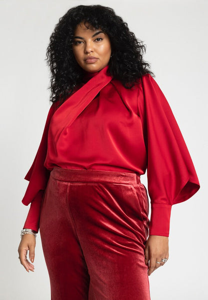 ELOQUII Women's Draped Neck Satin Blouse