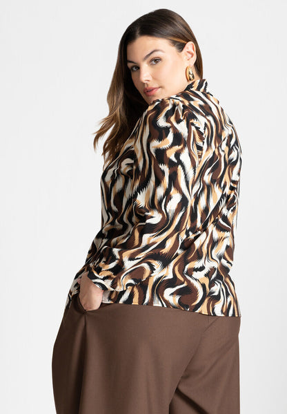 ELOQUII Women's Printed Tie Neck Blouse