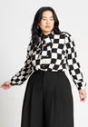 ELOQUII Printed Tie Neck Blouse - Checkered