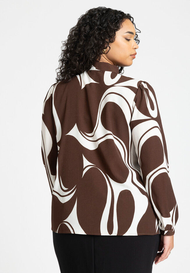 ELOQUII Women's Printed Tie Neck Blouse
