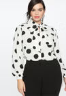 ELOQUII Printed Tie Neck Blouse - Soft White Ground