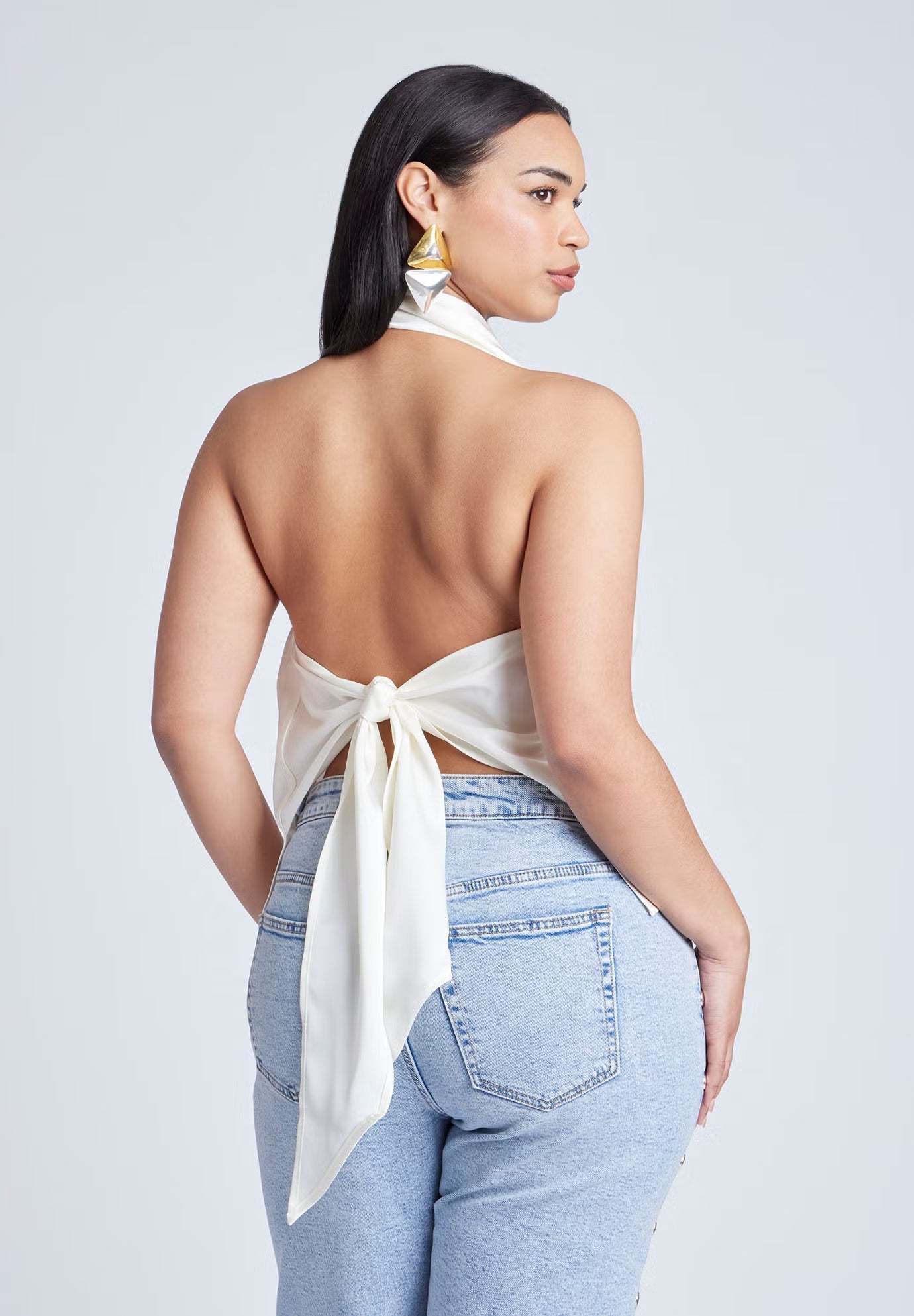 ELOQUII Satin Halter Top - Jet Stream