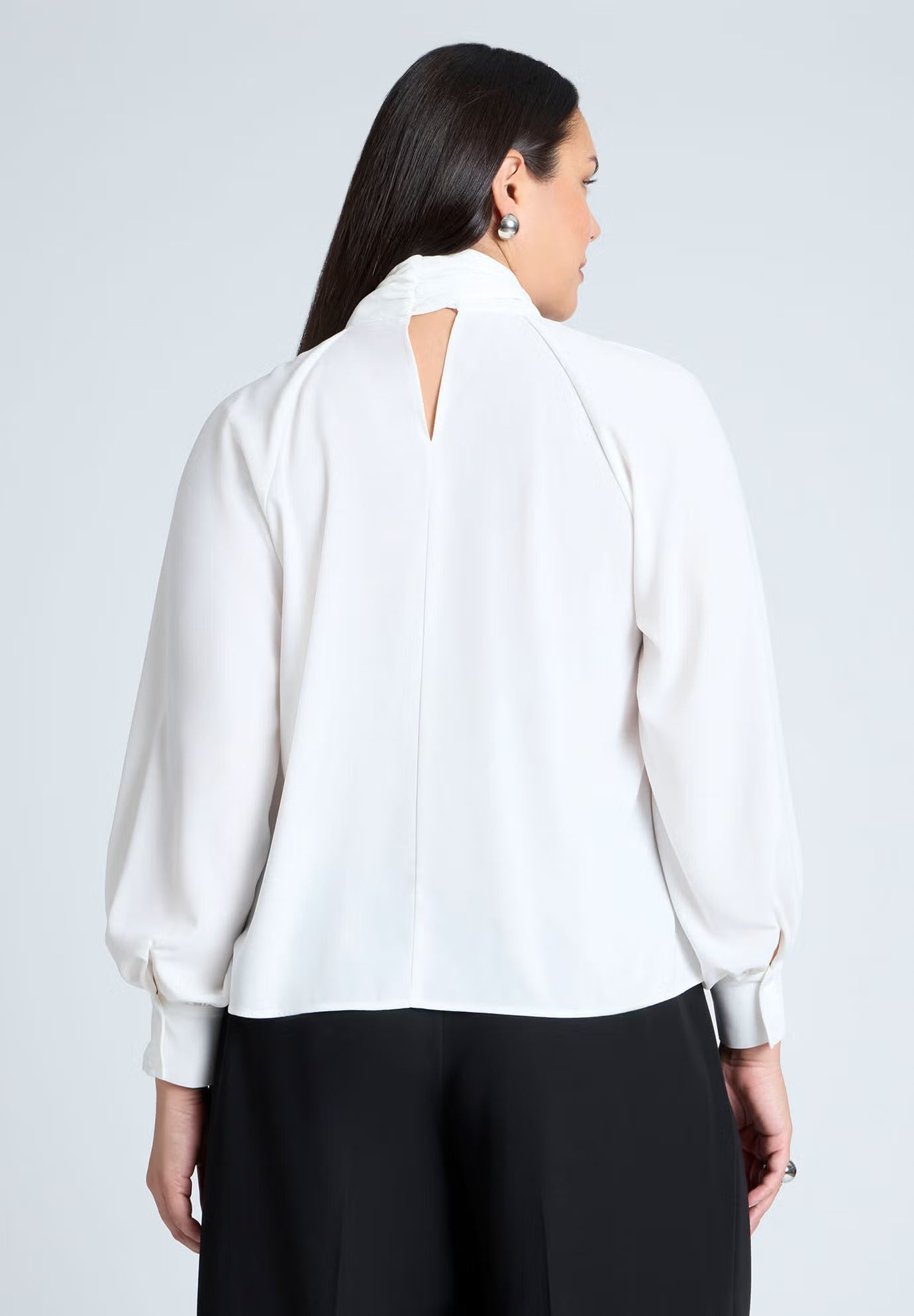 ELOQUII Dramatic Neck-Tie Blouse - Sugar Swizzle