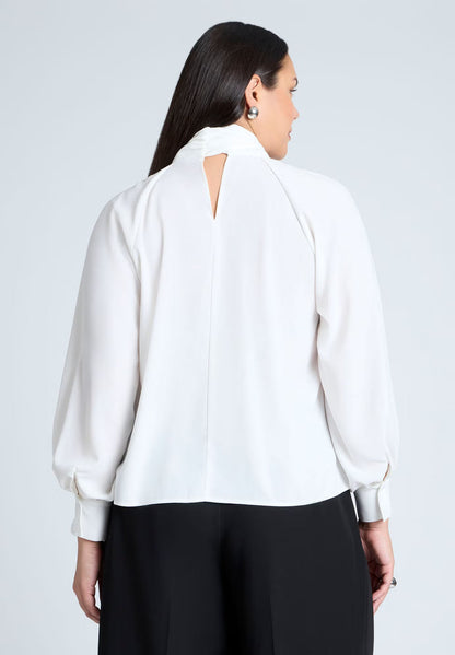 ELOQUII Dramatic Neck-Tie Blouse - Sugar Swizzle