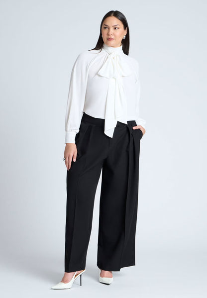 ELOQUII Dramatic Neck-Tie Blouse - Sugar Swizzle
