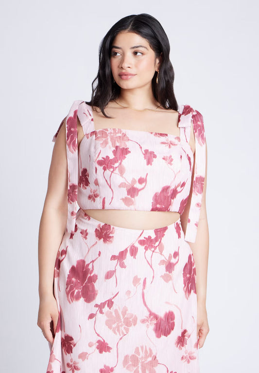ELOQUII Floral Crop Top - Blooms Of Pink