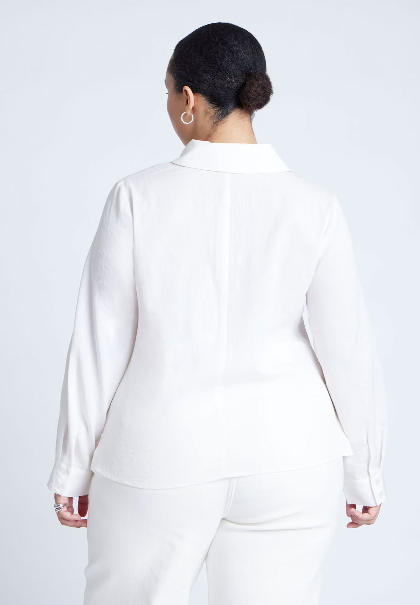 ELOQUII Hip Tie Collared Shirt - Blanc White