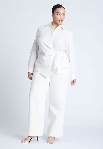 ELOQUII Hip Tie Collared Shirt - Blanc White