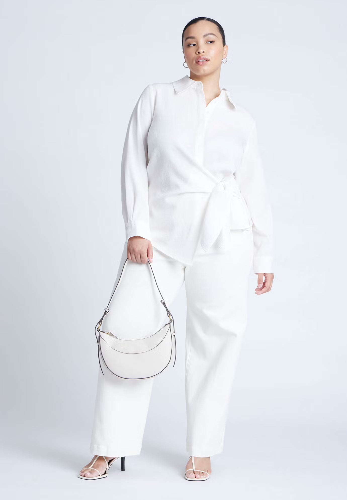 ELOQUII Hip Tie Collared Shirt - Blanc White