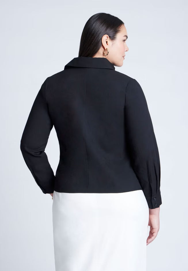ELOQUII Hip Tie Collared Shirt - Black Onyx