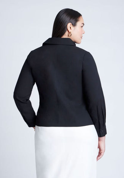ELOQUII Hip Tie Collared Shirt - Black Onyx