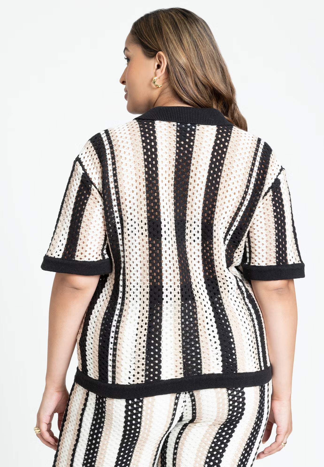 ELOQUII Oversized Sweater Shirt - Muse Banker Stripe