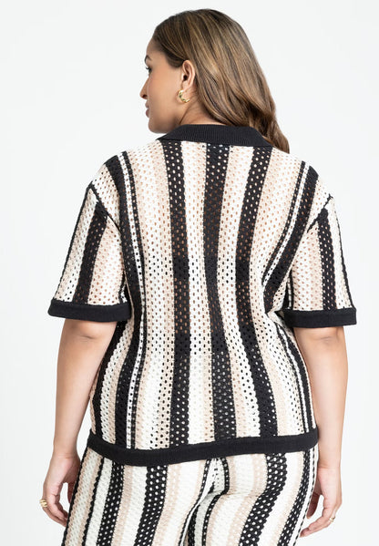 ELOQUII Oversized Sweater Shirt - Muse Banker Stripe