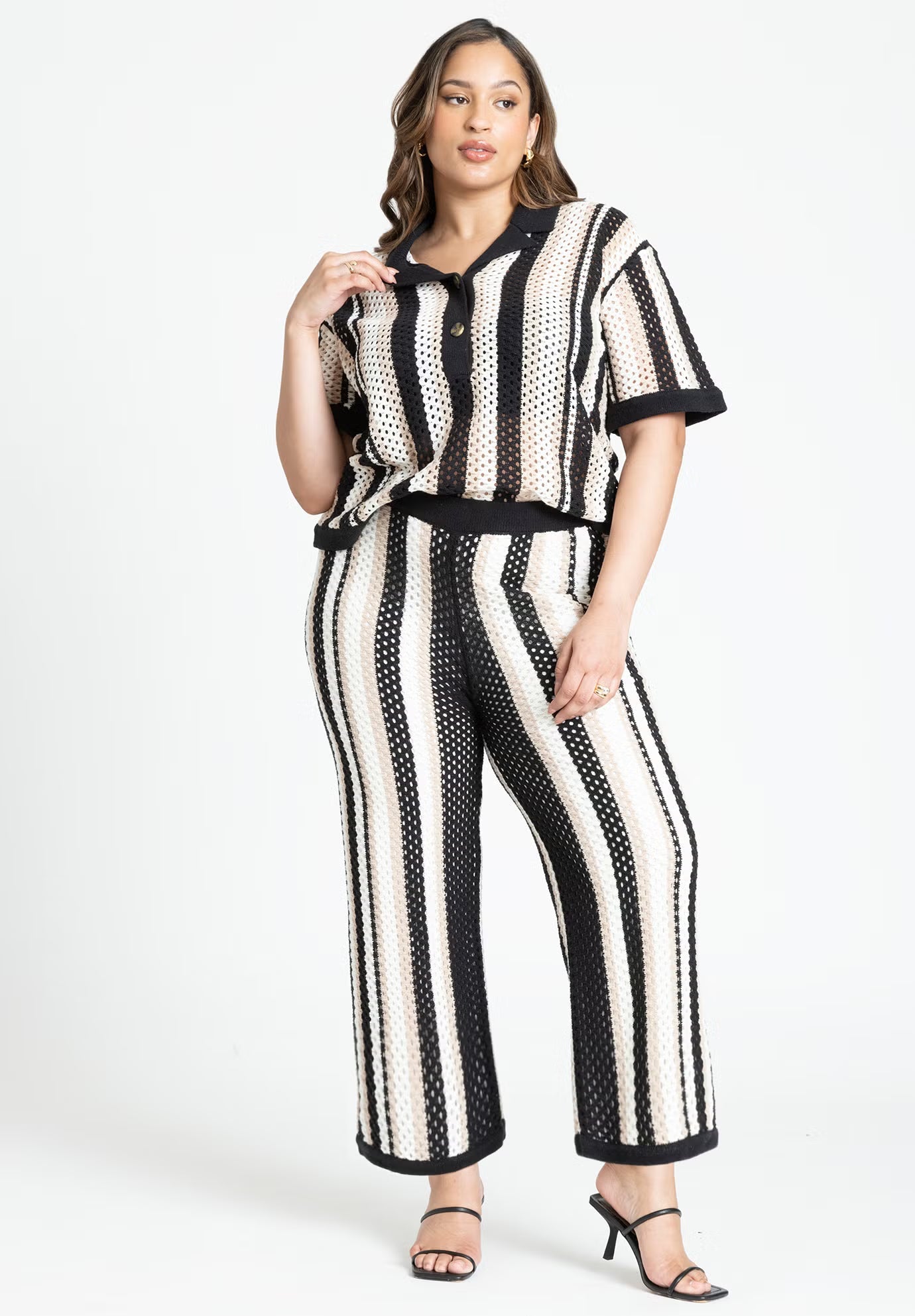 ELOQUII Oversized Sweater Shirt - Muse Banker Stripe