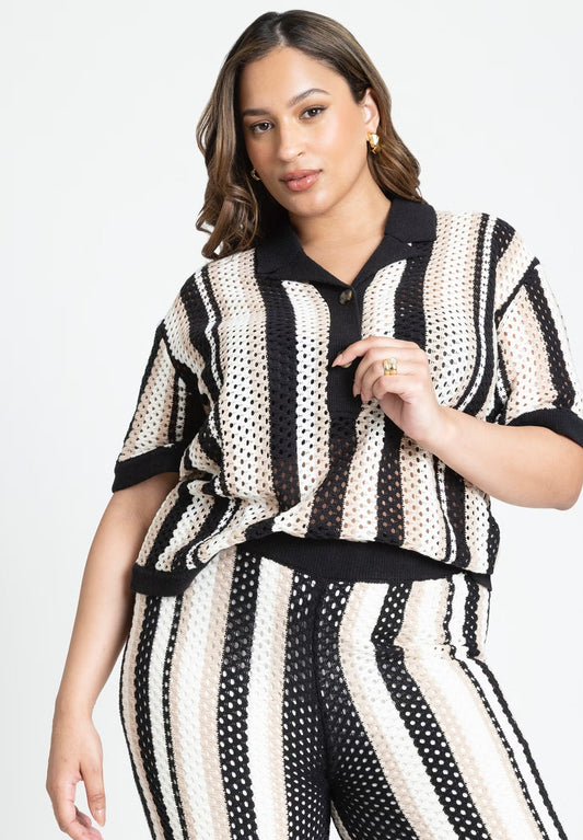 ELOQUII Oversized Sweater Shirt - Muse Banker Stripe