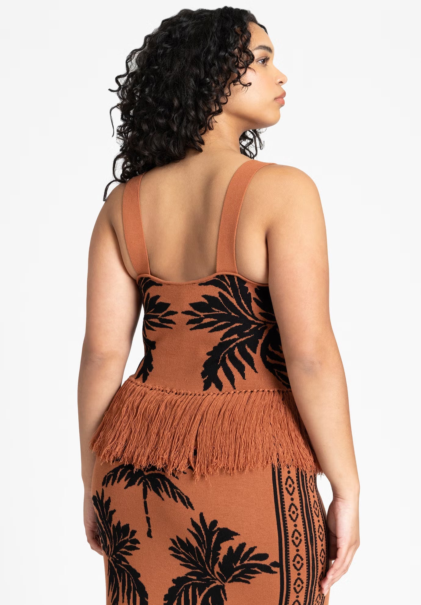 ELOQUII Fringe Crop Top - Palm Print