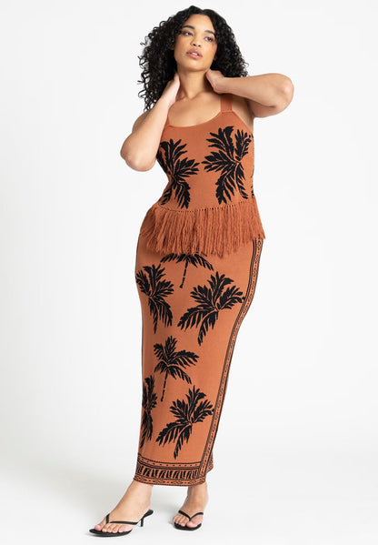 ELOQUII Fringe Crop Top - Palm Print