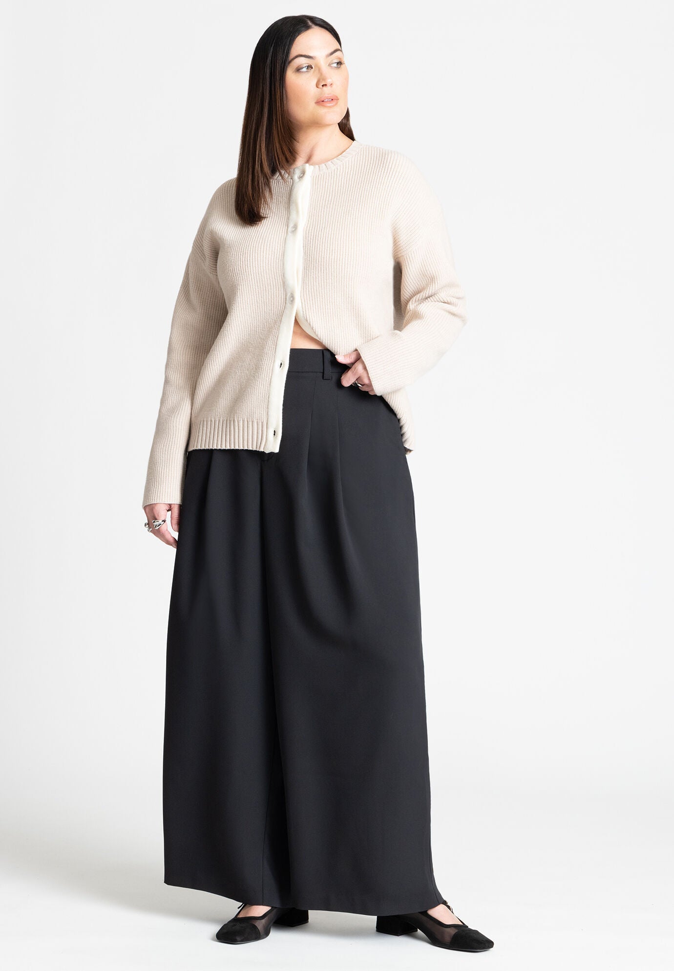 ELOQUII Women's Contrast Placket Cardigan