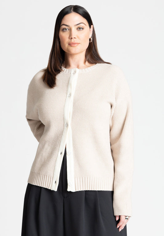 ELOQUII Women's Contrast Placket Cardigan