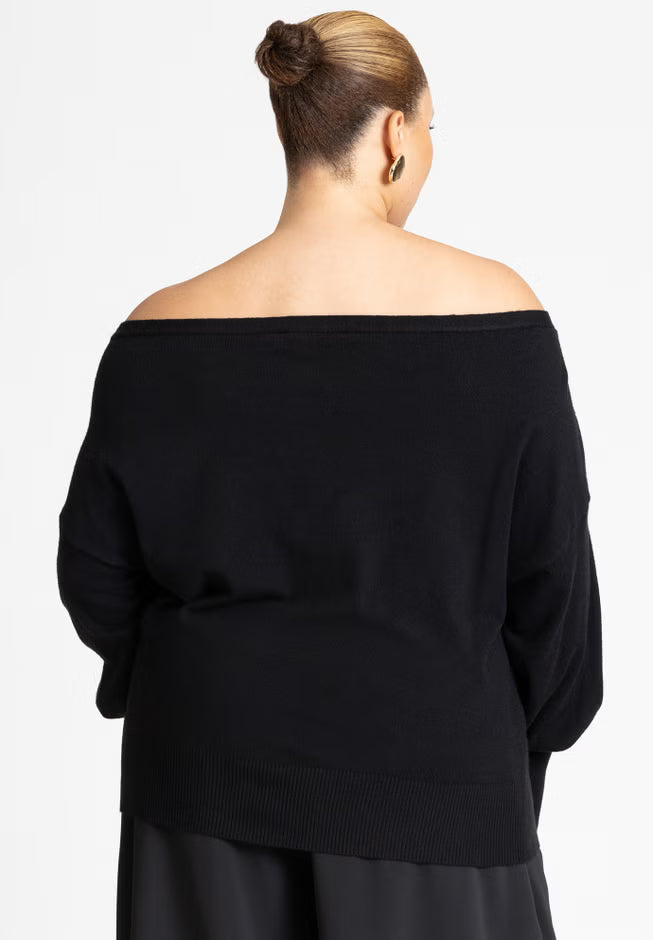 ELOQUII Slouchy Sweater - Black Onyx