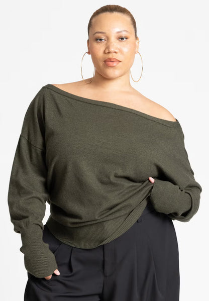 ELOQUII Slouchy Sweater - Green Jacket Heather