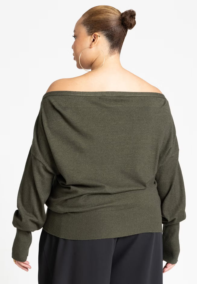 ELOQUII Slouchy Sweater - Green Jacket Heather