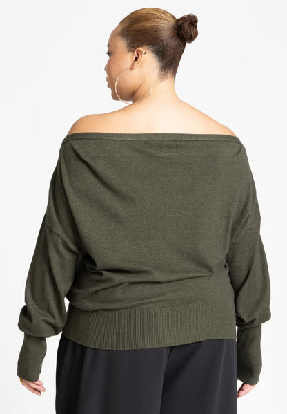 ELOQUII Slouchy Sweater - Green Jacket Heather