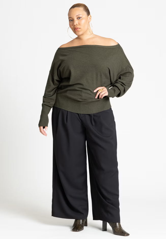 ELOQUII Slouchy Sweater - Green Jacket Heather