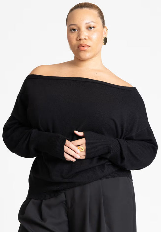 ELOQUII Slouchy Sweater - Black Onyx