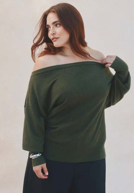 ELOQUII Slouchy Sweater - Green Jacket Heather