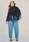 ELOQUII Fringe Half Sweater - Black Onyx
