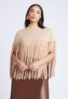 ELOQUII Fringe Half Sweater - Camel