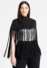 ELOQUII Fringe Half Sweater - Black Onyx