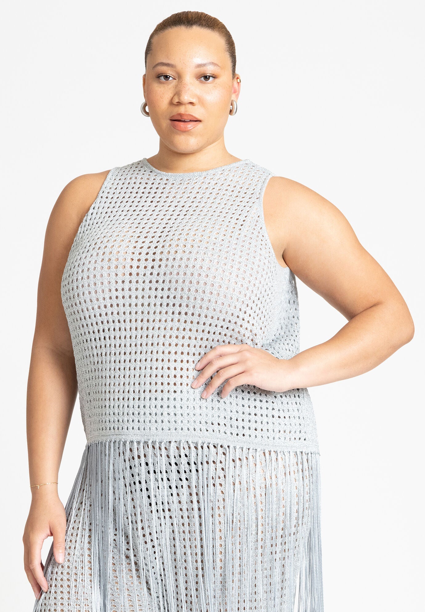 ELOQUII Women's Crochet Fringe Sweater Tank